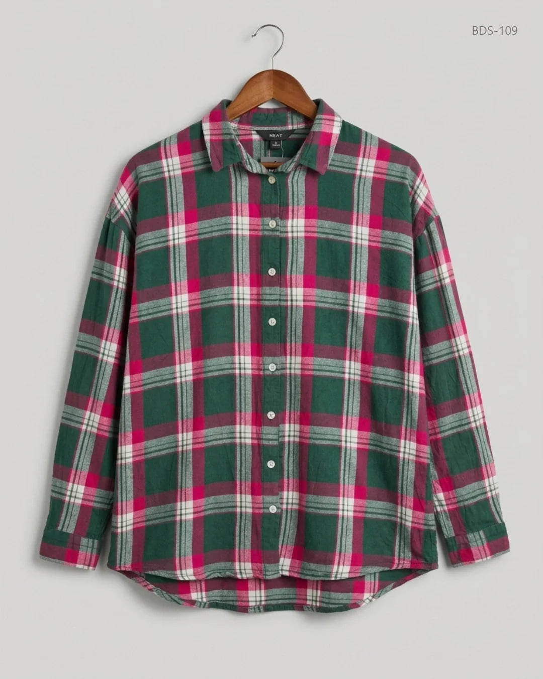 Button Down Shirt | Next | Preloved Branded | Green & Magenta Viscose | Premium | OTS Thrift Store Karachi Pakistan