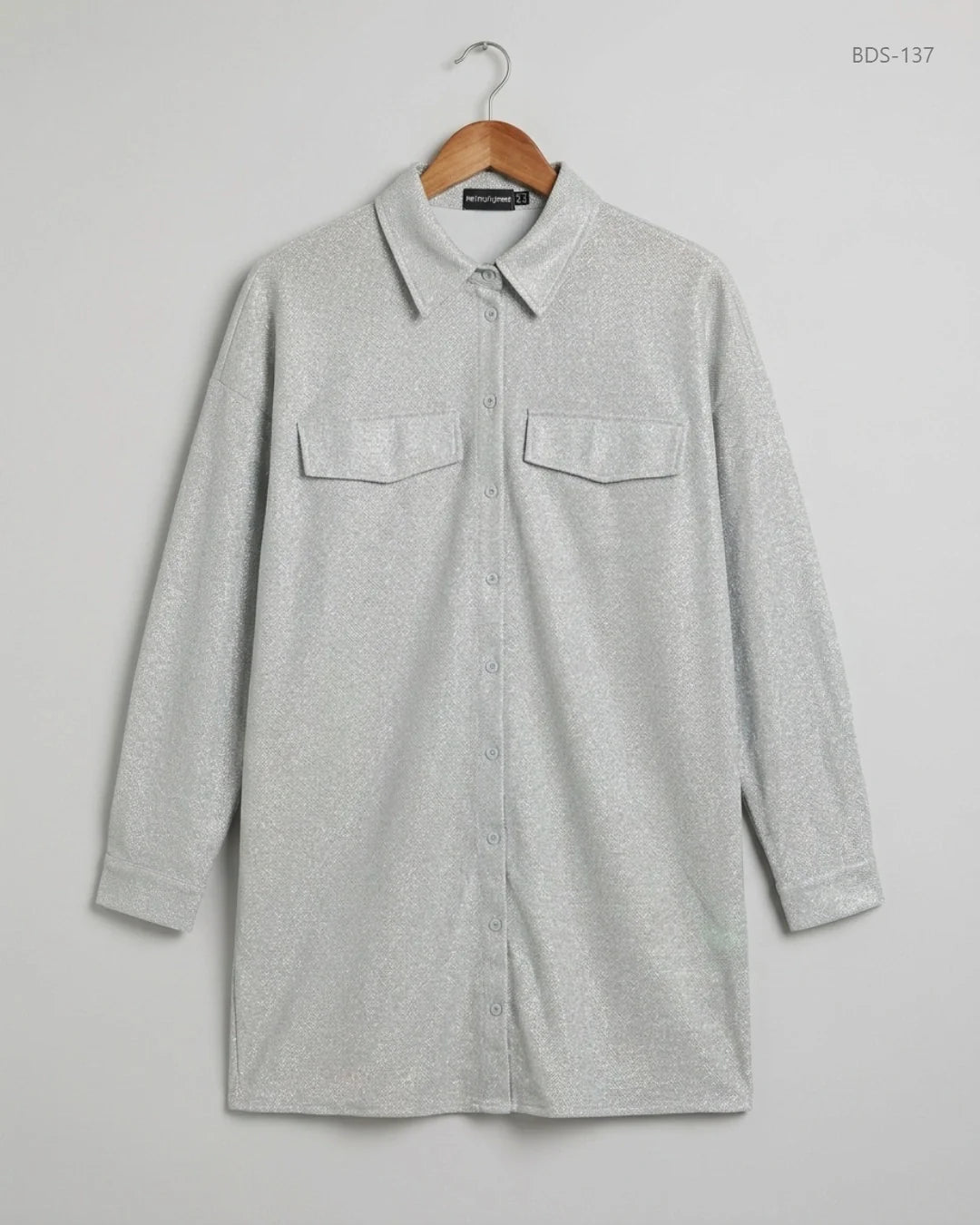 Shop Premium Button Down Shirt by PRETTYLITTLETHING | Preloved Branded Clothes | Grey POLYESTER | Womens | OTS Thrift Store Karachi Pakistan