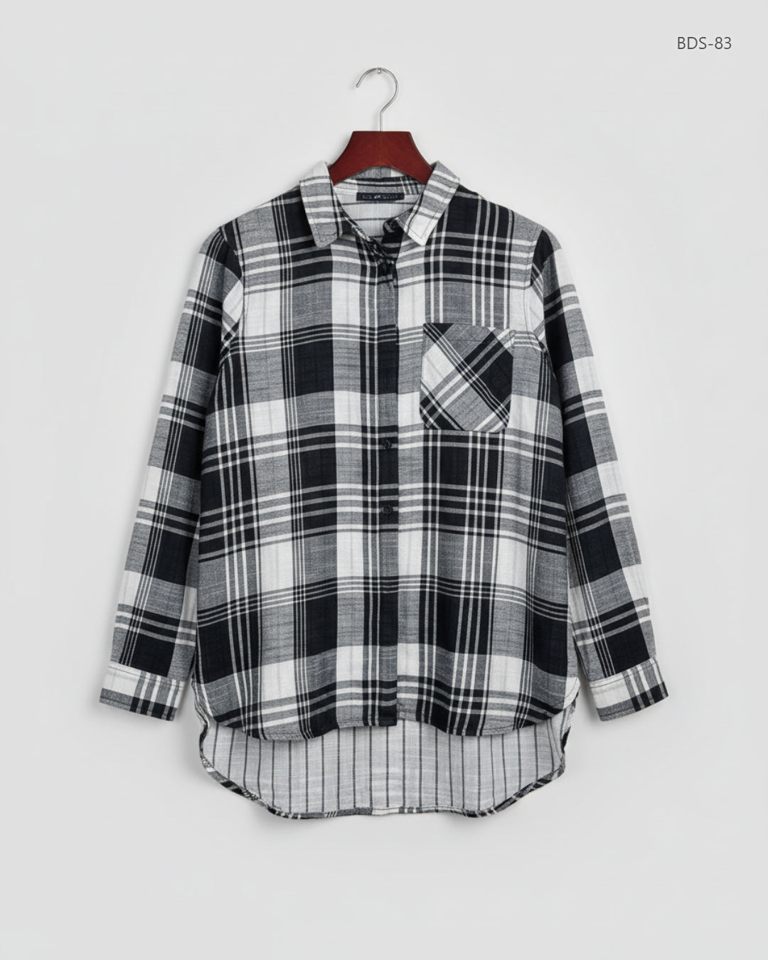 UK Imported secondhand Button Down Shirt - Marks & Spencer brand, grey white Cotton, Premium condition, for Women - Online Thrift Store Peshawar Pakistan
