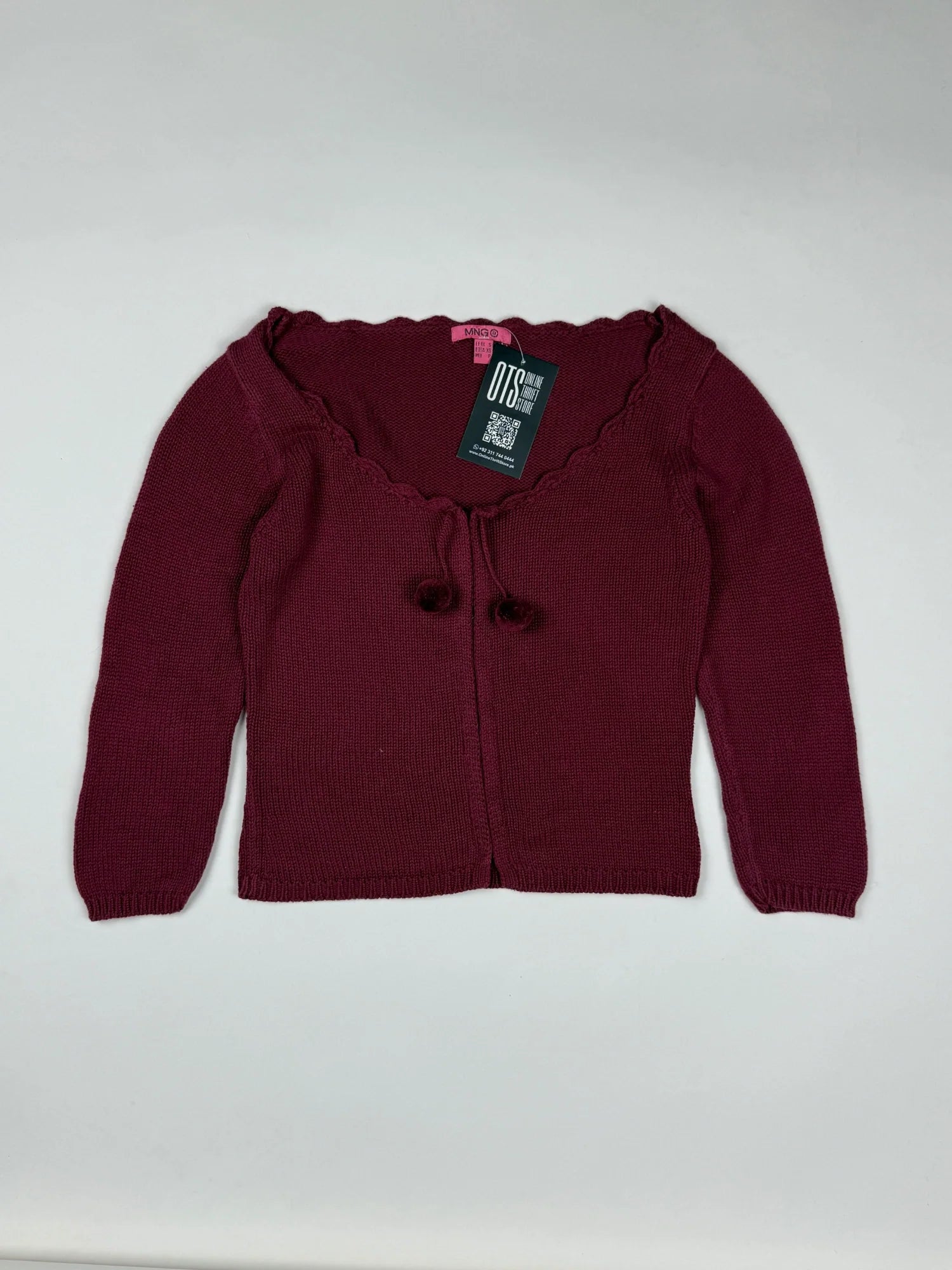 Shop Premium Girls Sweaters by Mango | Preloved Branded Clothes | Maroon Cotton | Girls | OTS Thrift Store Peshawar Pakistan
