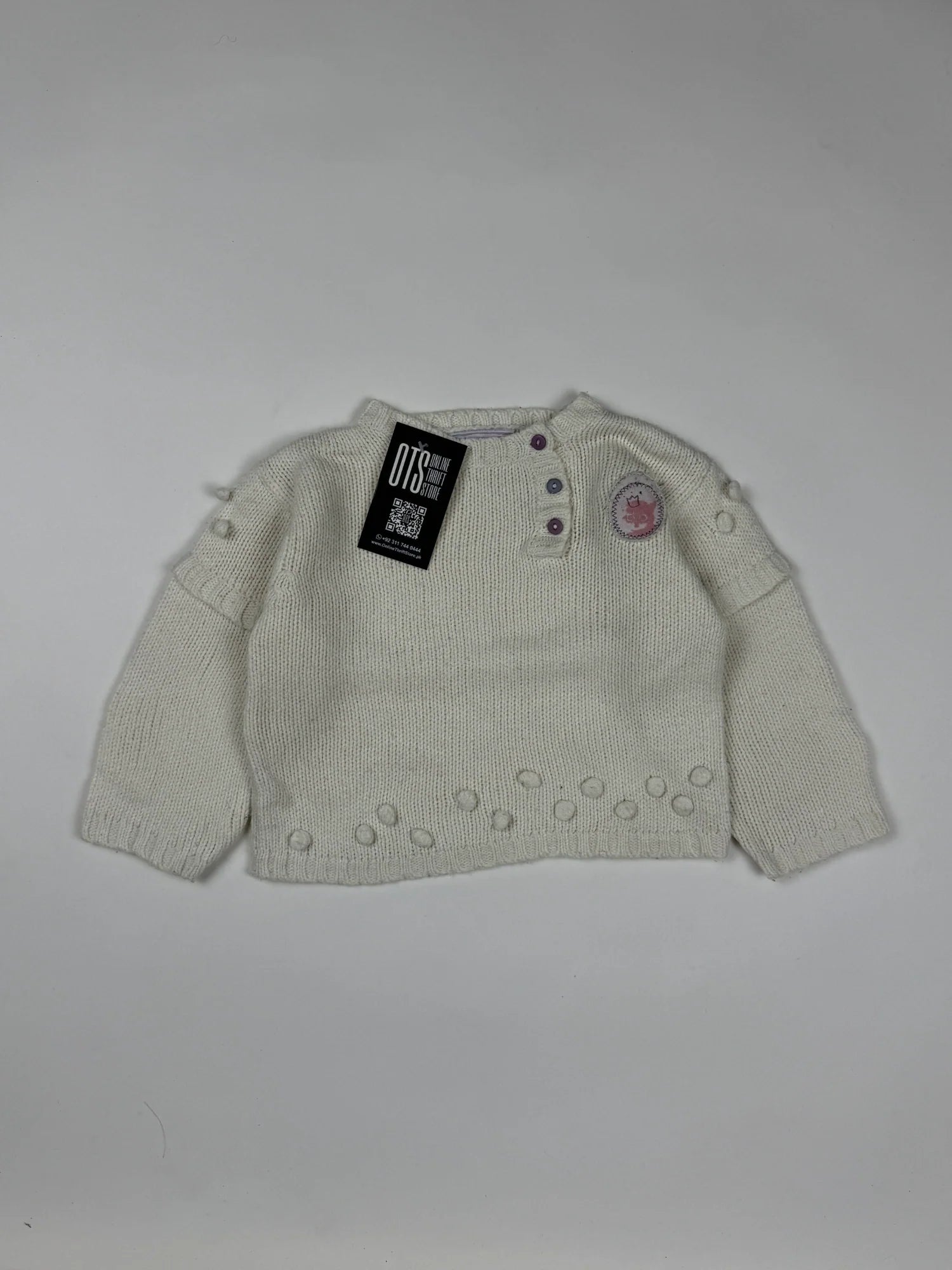 UK Imported secondhand Girls Sweaters - Kiss Melody brand, OffWhite Acrylic, Excellent condition, for Girls - Online Thrift Store Lahore Pakistan