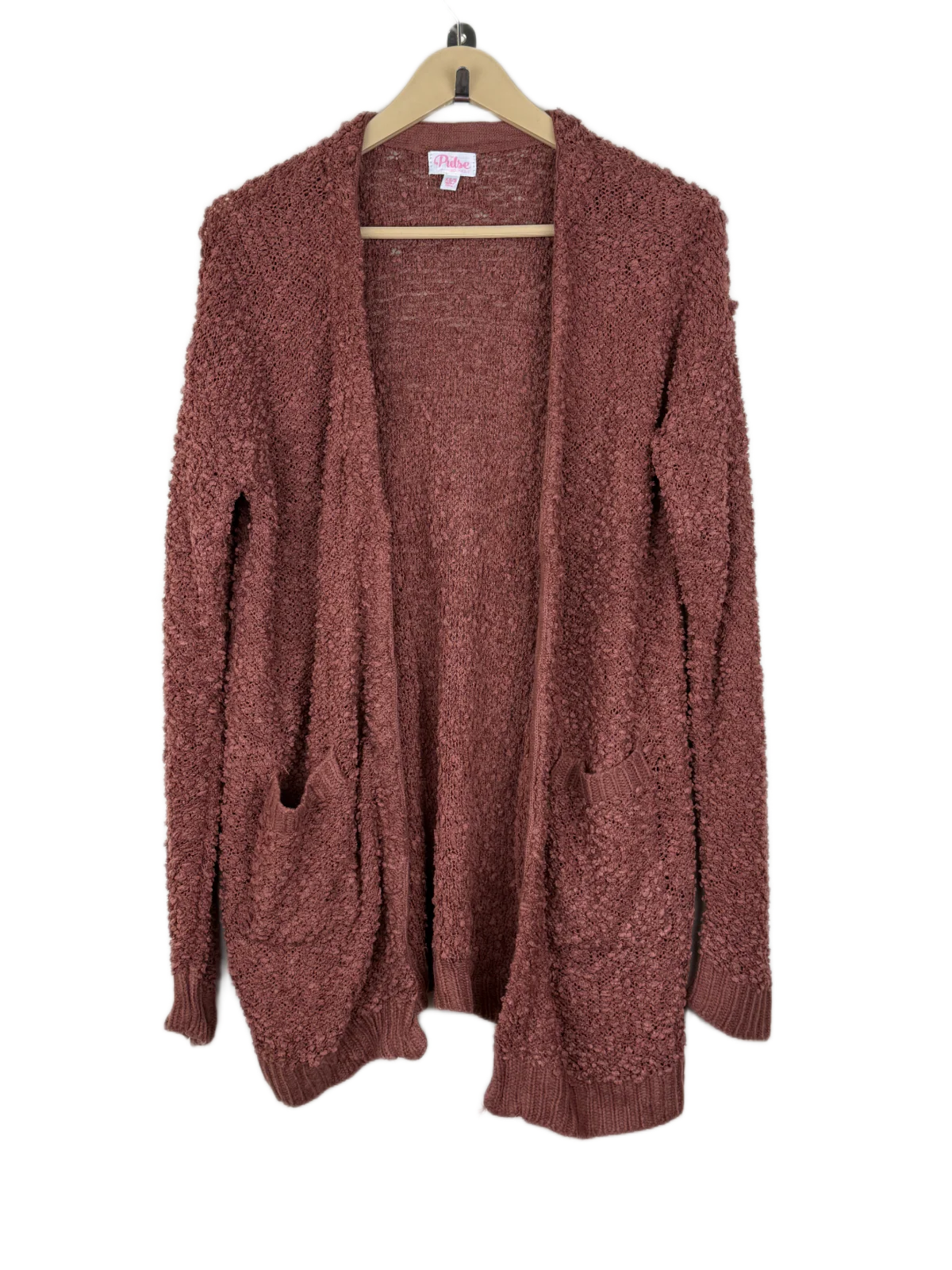 Shop Premium Winter Long Cardigans by Pul | Preloved Branded Clothes | Rust Acrylic | Women | OTS Thrift Store Lahore Pakistan