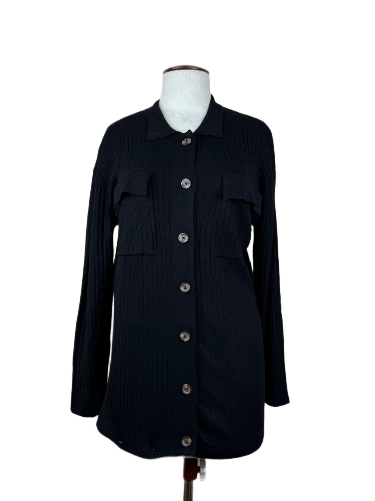 Shop Premium Winter Long Cardigans by Object | Preloved Branded Clothes | Black Viscose | Women | OTS Thrift Store Peshawar Pakistan