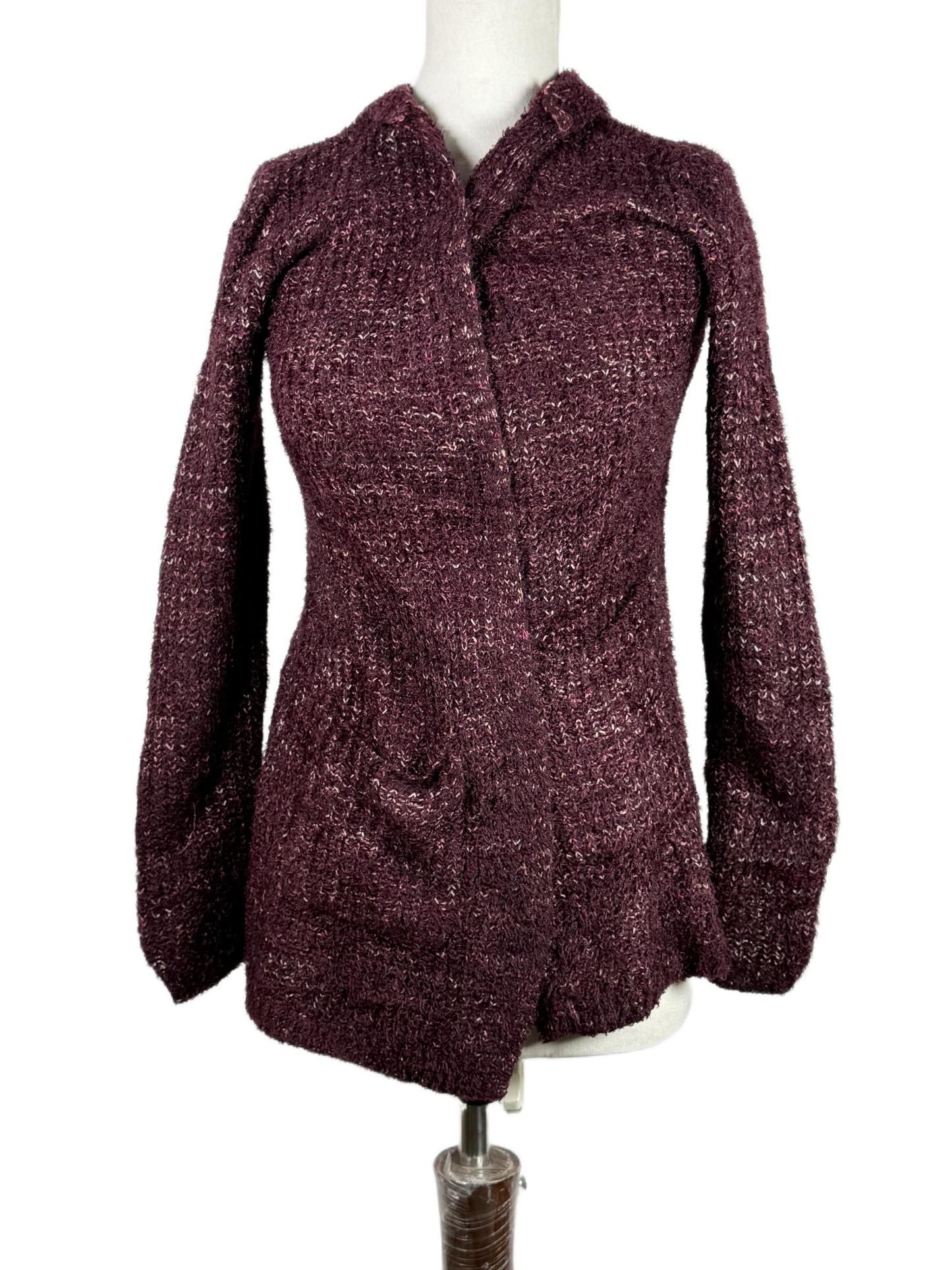 Shop PREMIUM PLUS Winter Long Cardigans by NO BOUNDARIES | Preloved Branded Clothes | MEHROON ACRYLIC | Women | OTS Thrift Store Islamabad Pakistan