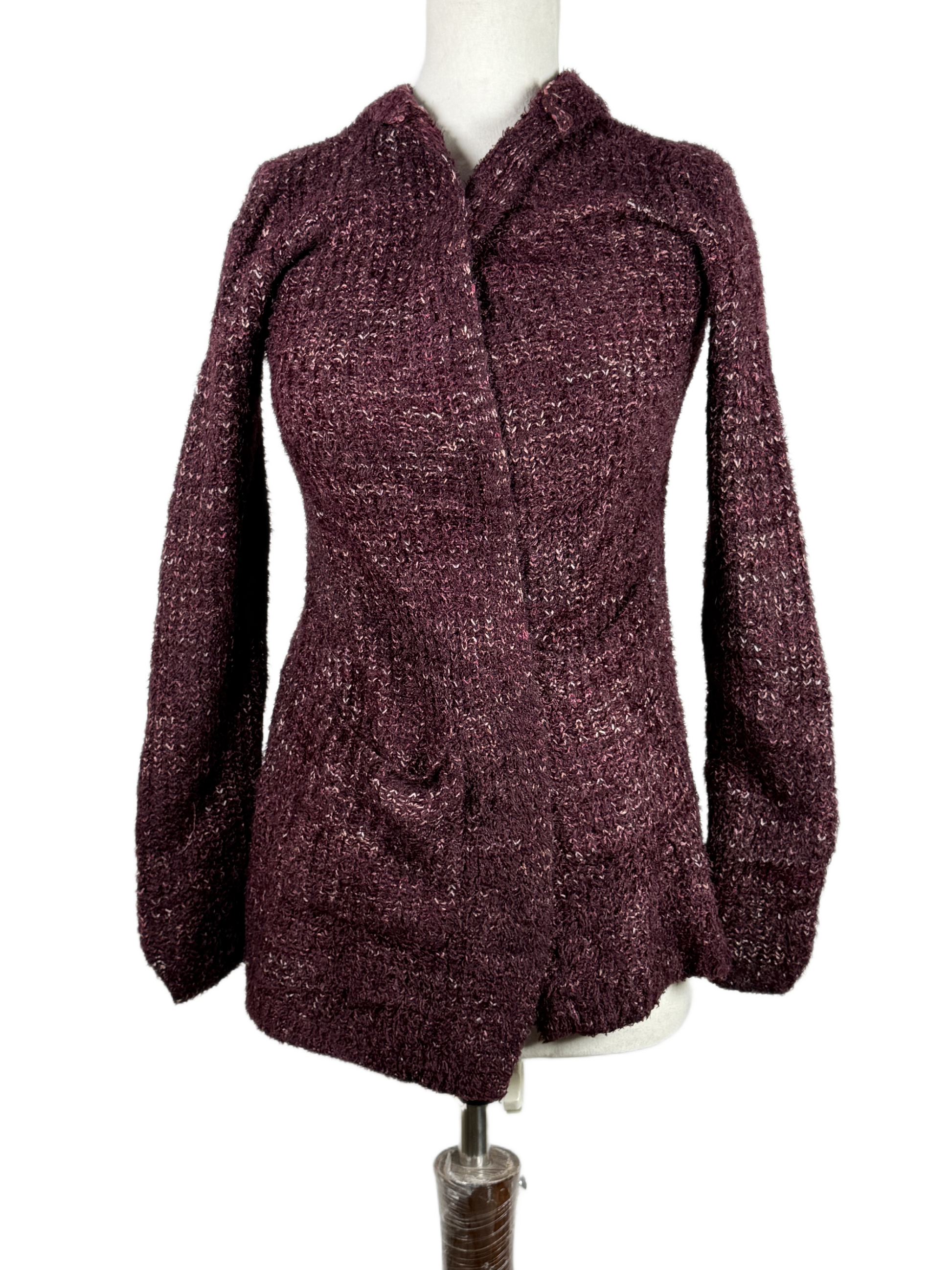 Shop PREMIUM PLUS Winter Long Cardigans by NO BOUNDARIES | Preloved Branded Clothes | MEHROON ACRYLIC | Women | OTS Thrift Store Islamabad Pakistan