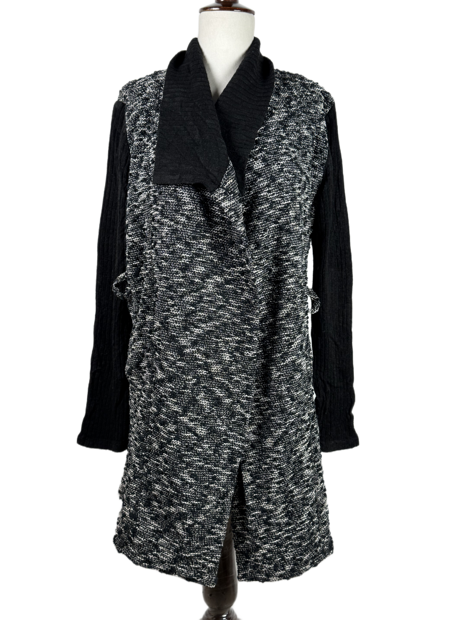 UK Imported secondhand Winter Long Cardigans - GOA brand, BLACK /WHITE ACRYLIC, PREMIUM PLUS condition, for Women - Online Thrift Store Lahore Pakistan