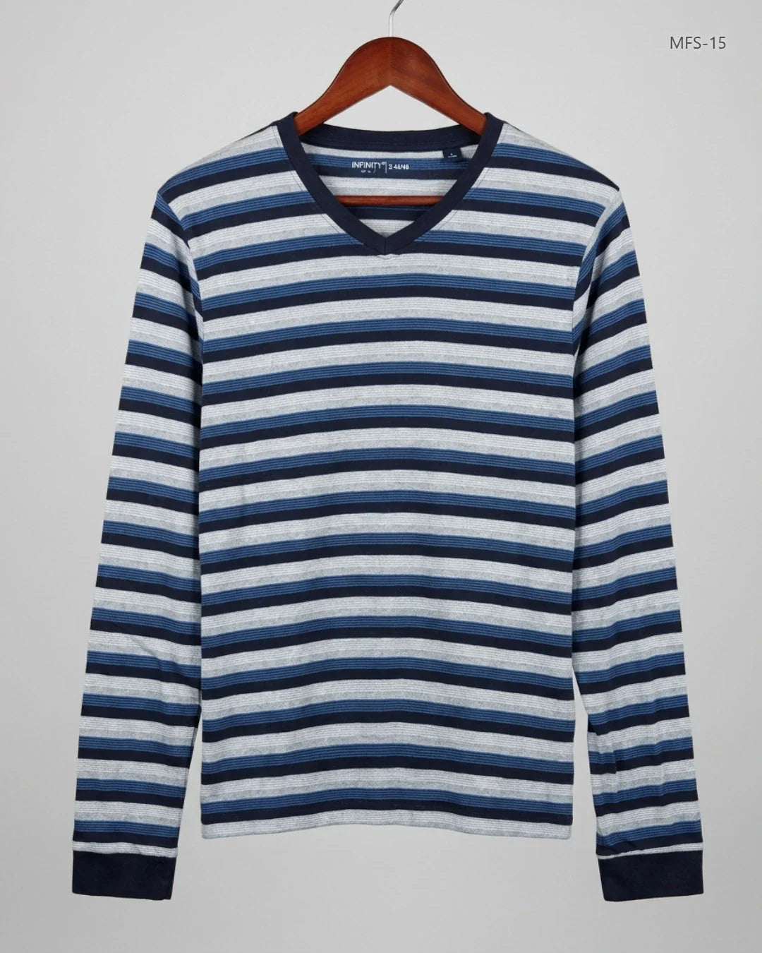UK Imported secondhand Men's Full Sleeves T-Shirt - INFINITY brand, Blue Cotton, Premium condition, for Men - Online Thrift Store Lahore Pakistan