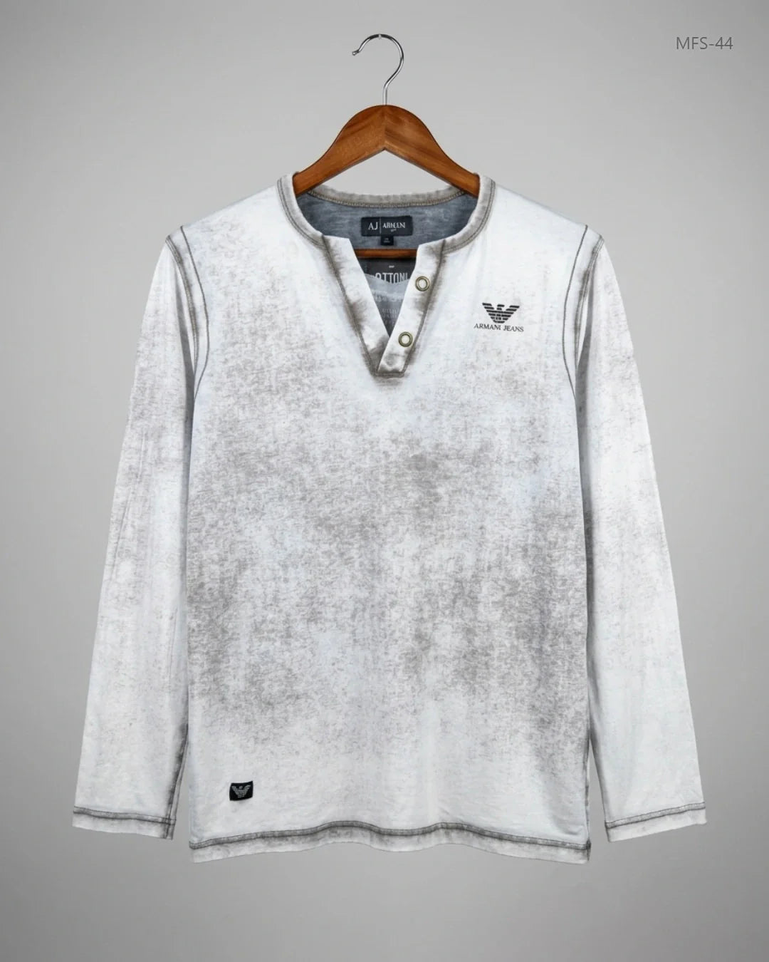 UK Imported secondhand Men's Full Sleeves T-Shirt - AJ-Armani brand, OffWhite Cotton, Premium condition, for Men - Online Thrift Store Peshawar Pakistan