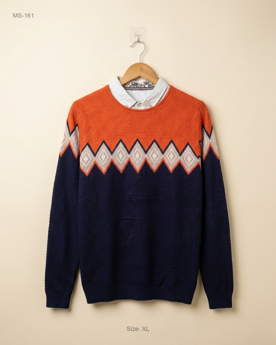 Premium Condition Winter Cardigans & Sweaters | Preloved Unknown | Orange & Navy Blue Polyester | Thrift Shop for Men Islamabad Pakistan | OTS