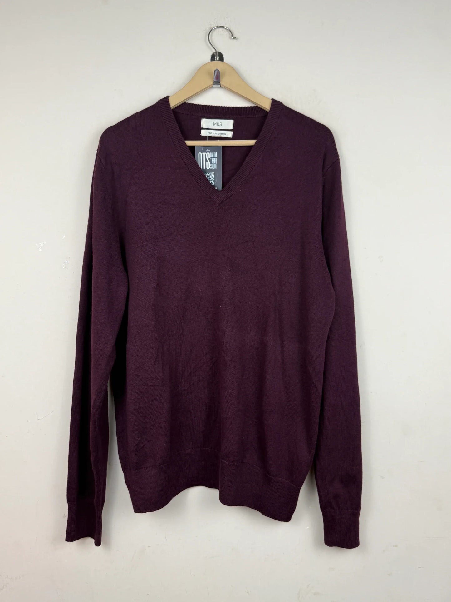 UK Imported secondhand Men's Jumpers & Sweaters - Marks & Spencer brand, Maroon Cotton, Premium condition, for Men - Online Thrift Store Peshawar Pakistan
