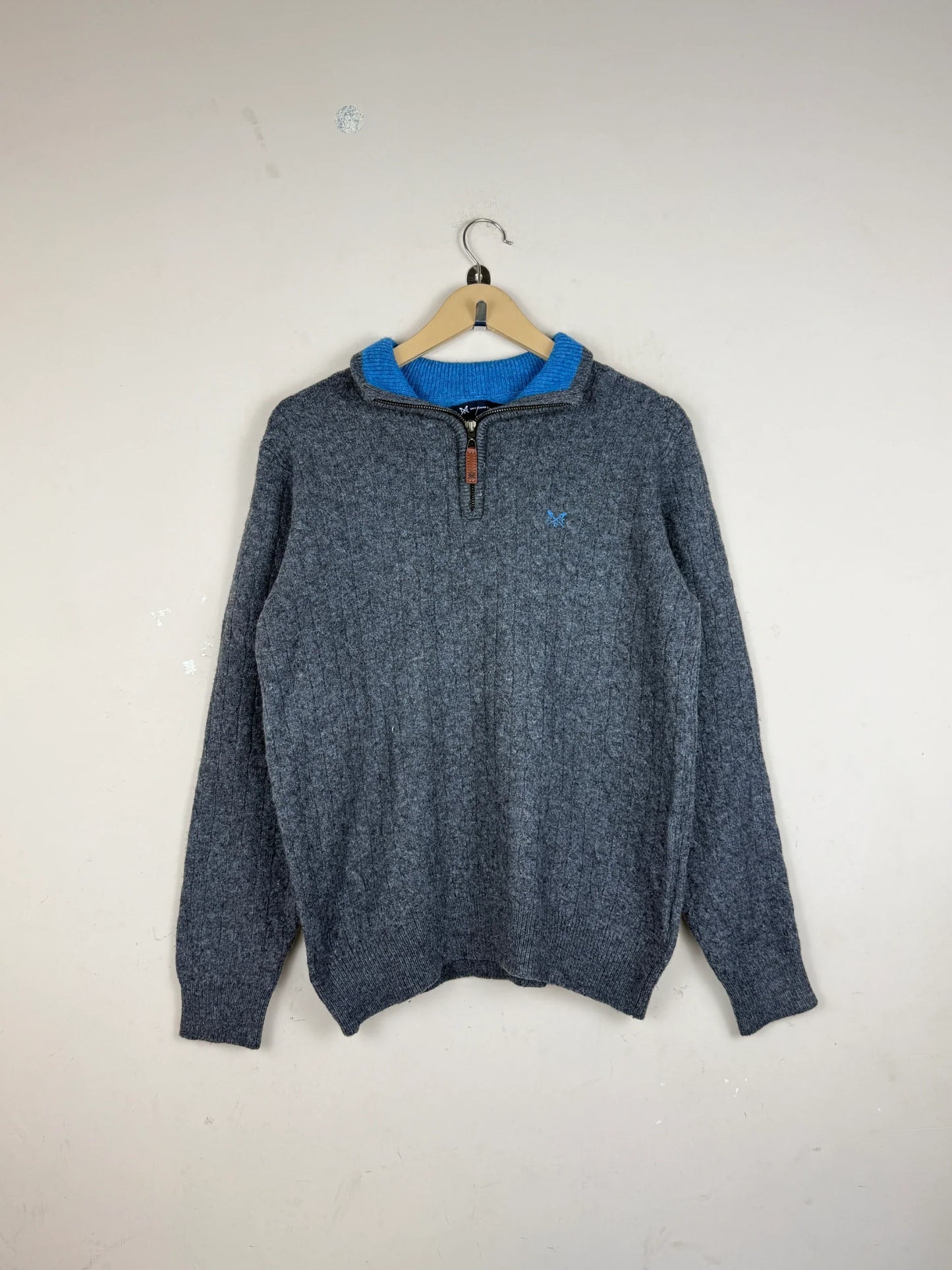 UK Imported secondhand Men's Jumpers & Sweaters - Crew Clothing brand, Gray lambs wool, Premium condition, for Men - Online Thrift Store Peshawar Pakistan