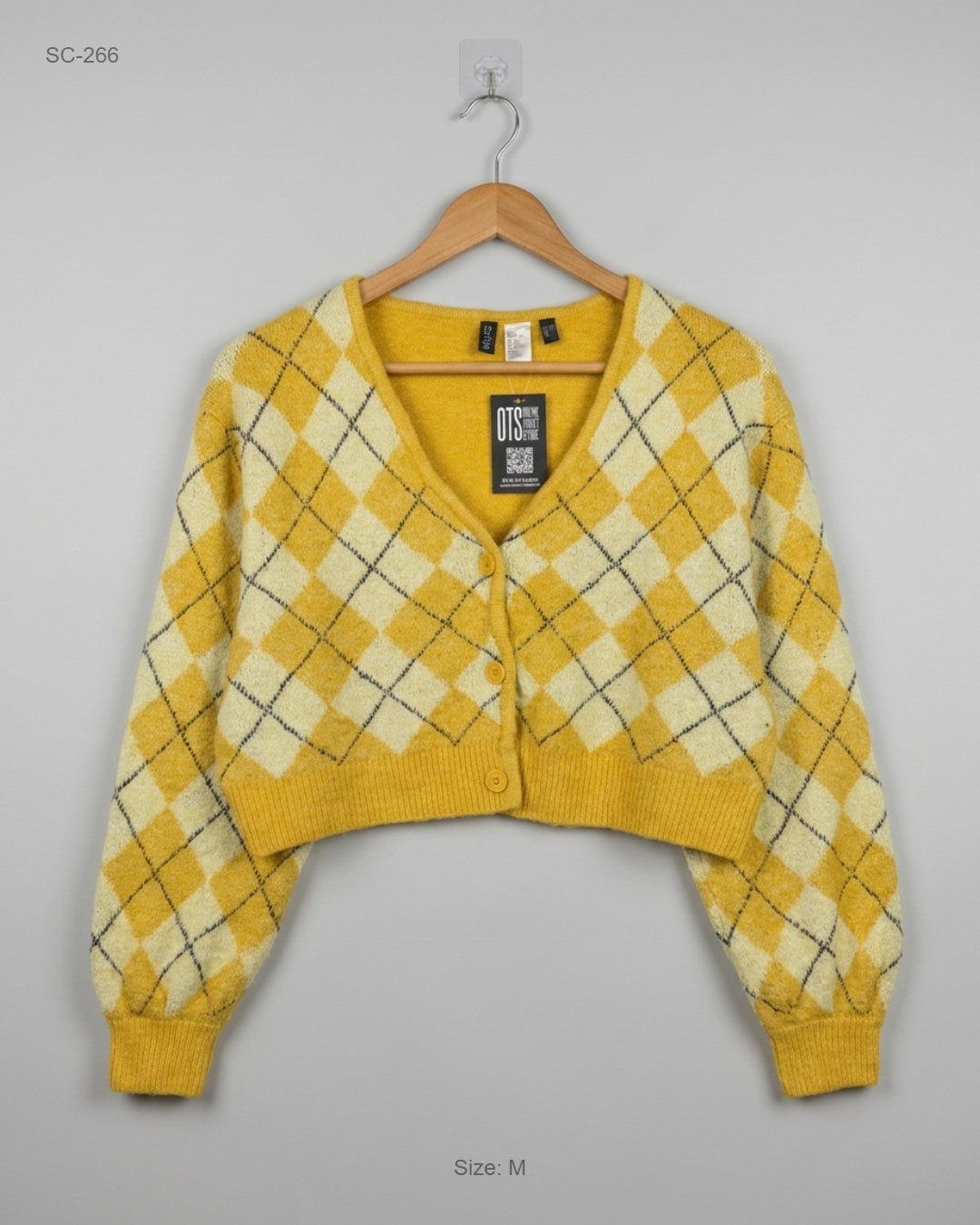 H&M Yellow Cropped Argyle Cardigan buy preloved clothing online Pakistan