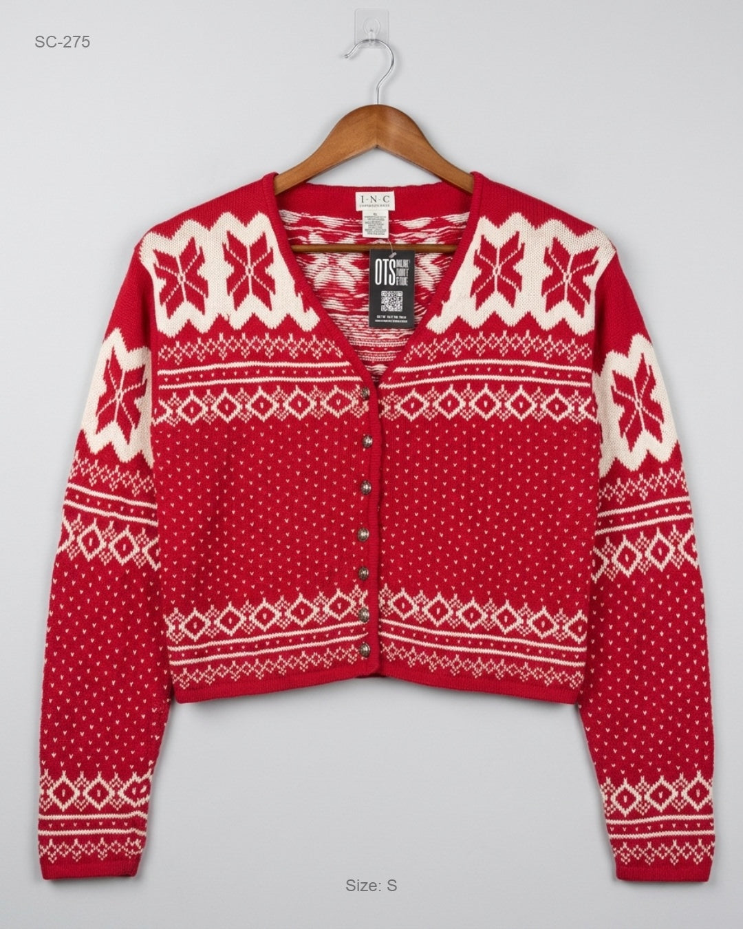 I.N.C Red Nordic Print Cardigan buy preloved clothing online Pakistan