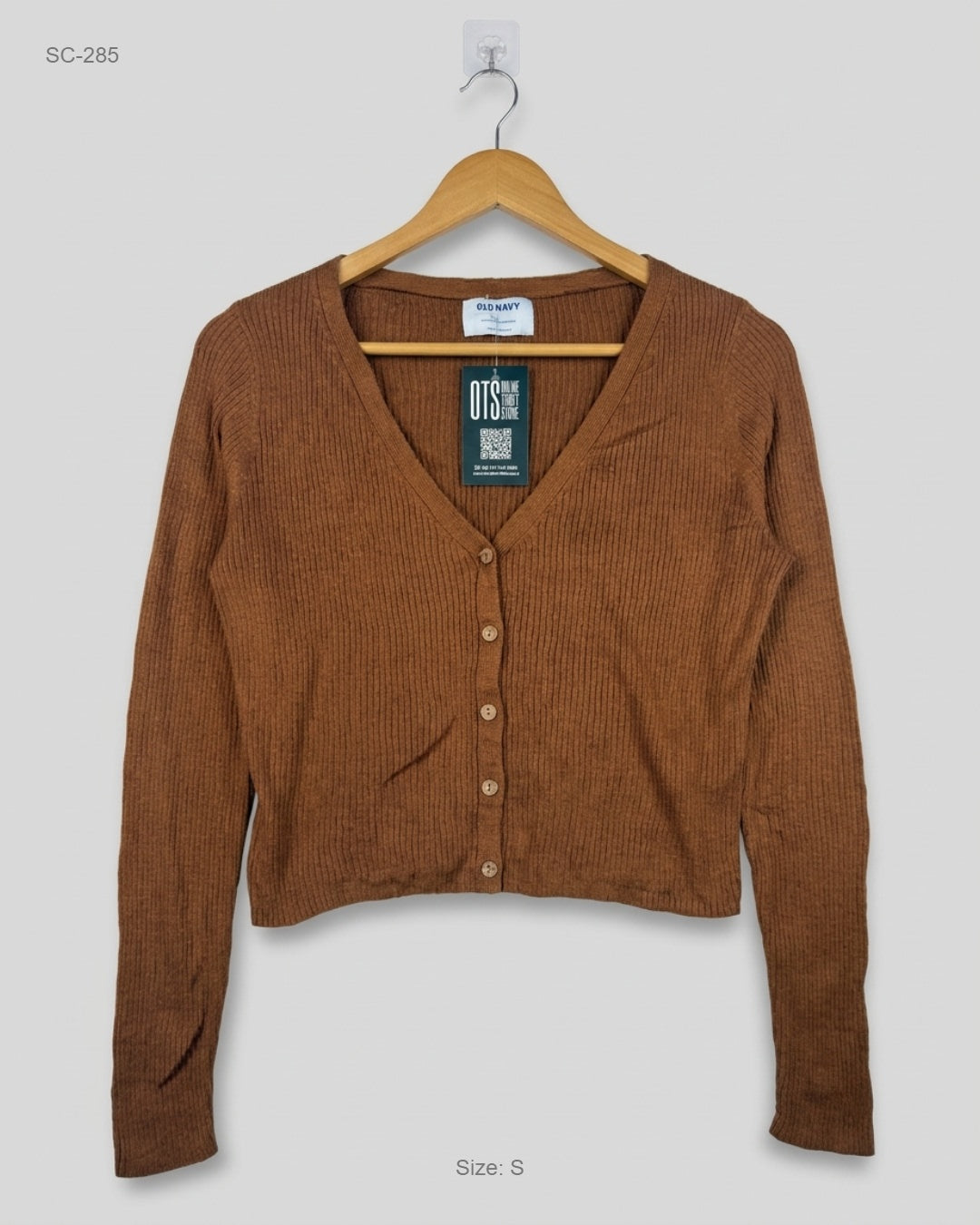 Old Navy Brown Cropped Ribbed Cardigan buy preloved clothing online Pakistan