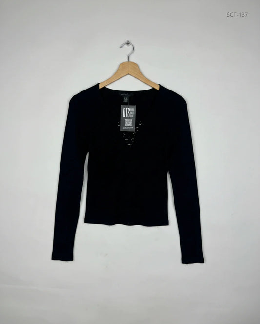Secondhand Branded Summer Crop Tops by New Look, Black Cotton fabric, Premium condition, for Womens - Online Thrift Shop Karachi Pakistan