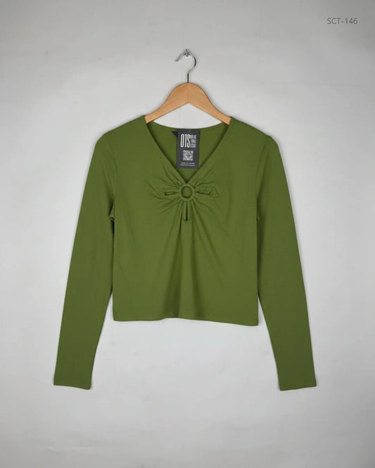 Preloved Premium Summer Crop Tops by Primark, Olive Cotton for Womens - OTS Thrift Shop Karachi Pakistan