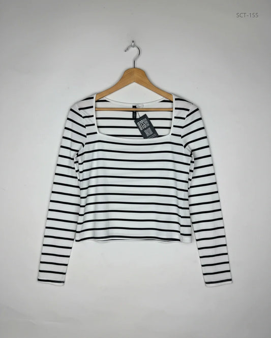UK Imported secondhand Summer Crop Tops - H&M brand, Black & White Cotton, Premium condition, for Womens - Online Thrift Store Islamabad Pakistan