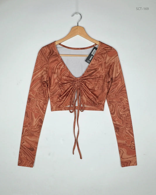Shop Premium Summer Crop Tops by Shein | Preloved Branded Clothes | Brown Polyester | Womens | OTS Thrift Store Lahore Pakistan