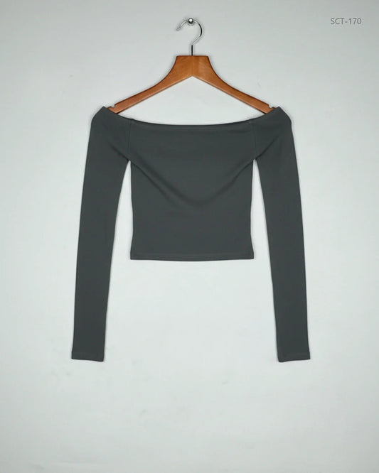 Preloved Premium Summer Crop Tops by PULL&BEAR, Grey Cotton for Womens - OTS Thrift Shop Peshawar Pakistan