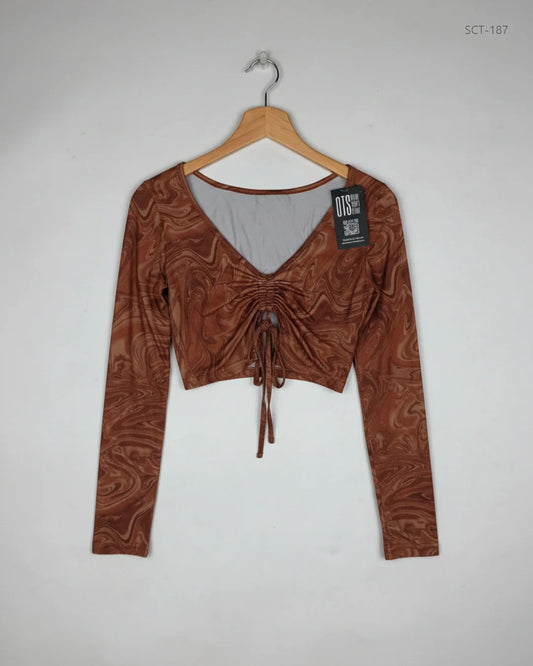 Shop Premium Summer Crop Tops by Shein | Preloved Branded Clothes | Brown Polyester | Womens | OTS Thrift Store Lahore Pakistan
