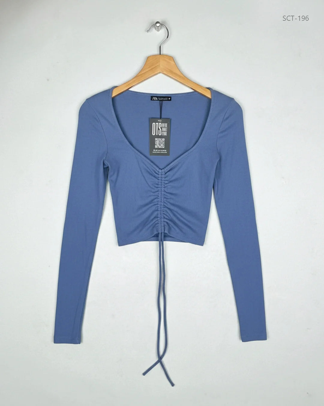 Secondhand Branded Summer Crop Tops by Zara, SkyBlue Cotton fabric, Premium condition, for Womens - Online Thrift Shop Lahore Pakistan
