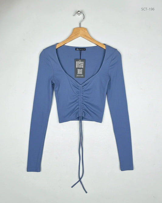 Secondhand Branded Summer Crop Tops by Zara, SkyBlue Cotton fabric, Premium condition, for Womens - Online Thrift Shop Lahore Pakistan