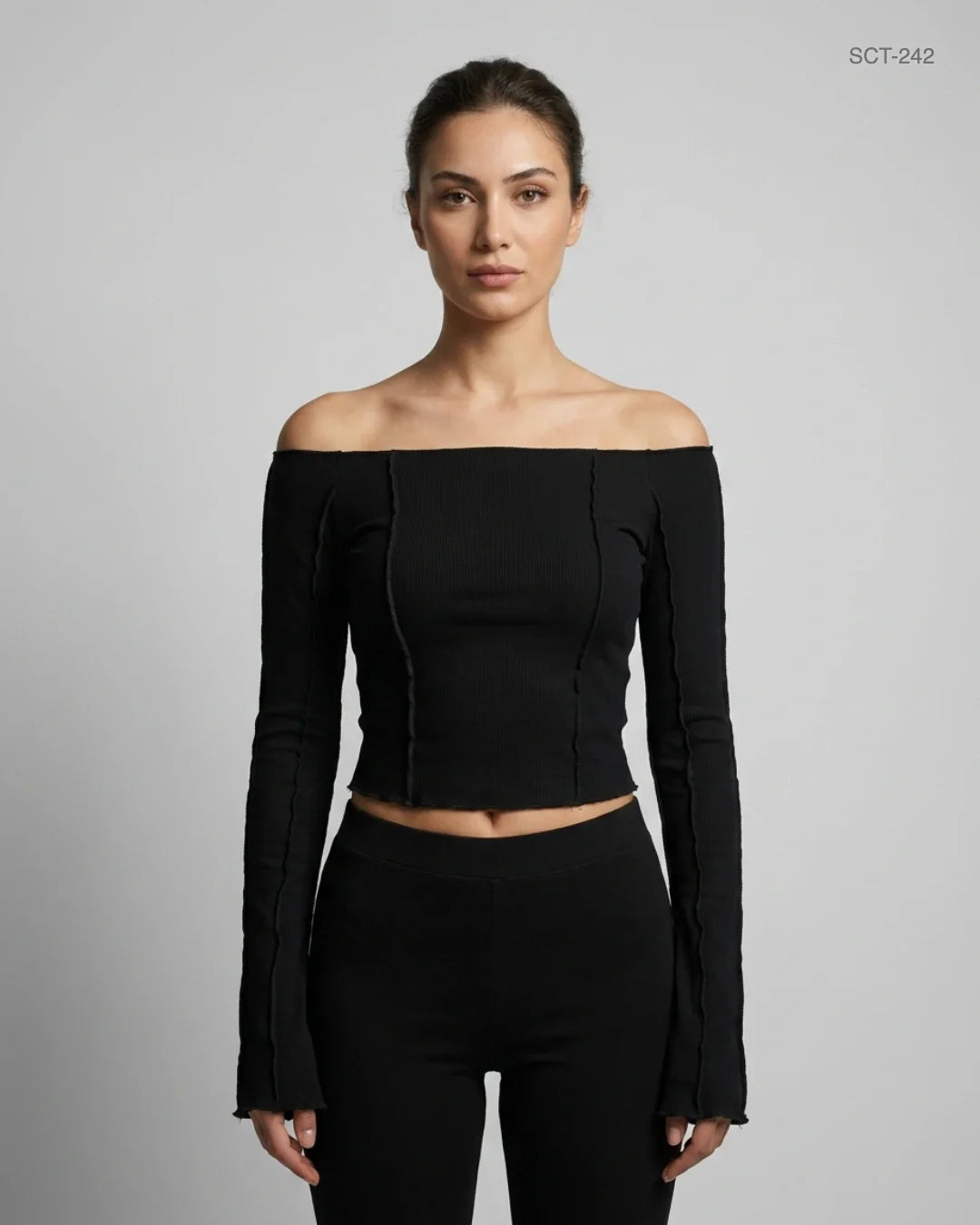 Preloved Premium Summer Crop Tops by Bershka, Black Cotton for Womens - OTS Thrift Shop Islamabad Pakistan