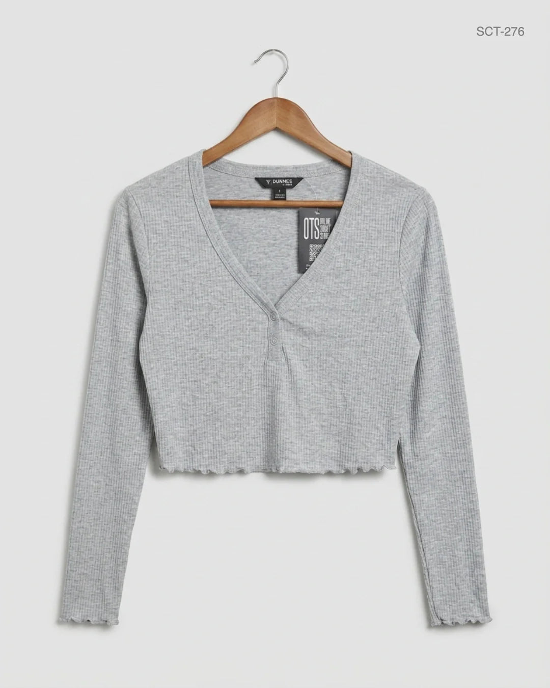 Preloved Premium Summer Crop Tops by DUNNES, Gray Cotton for Womens - OTS Thrift Shop Peshawar Pakistan
