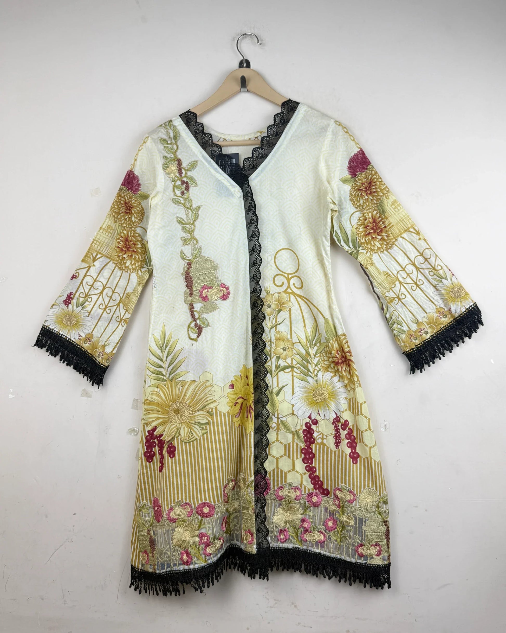 Preloved Premium Summer Kurti by Cut Label, Beige LAWN for - OTS Thrift Shop Peshawar Pakistan