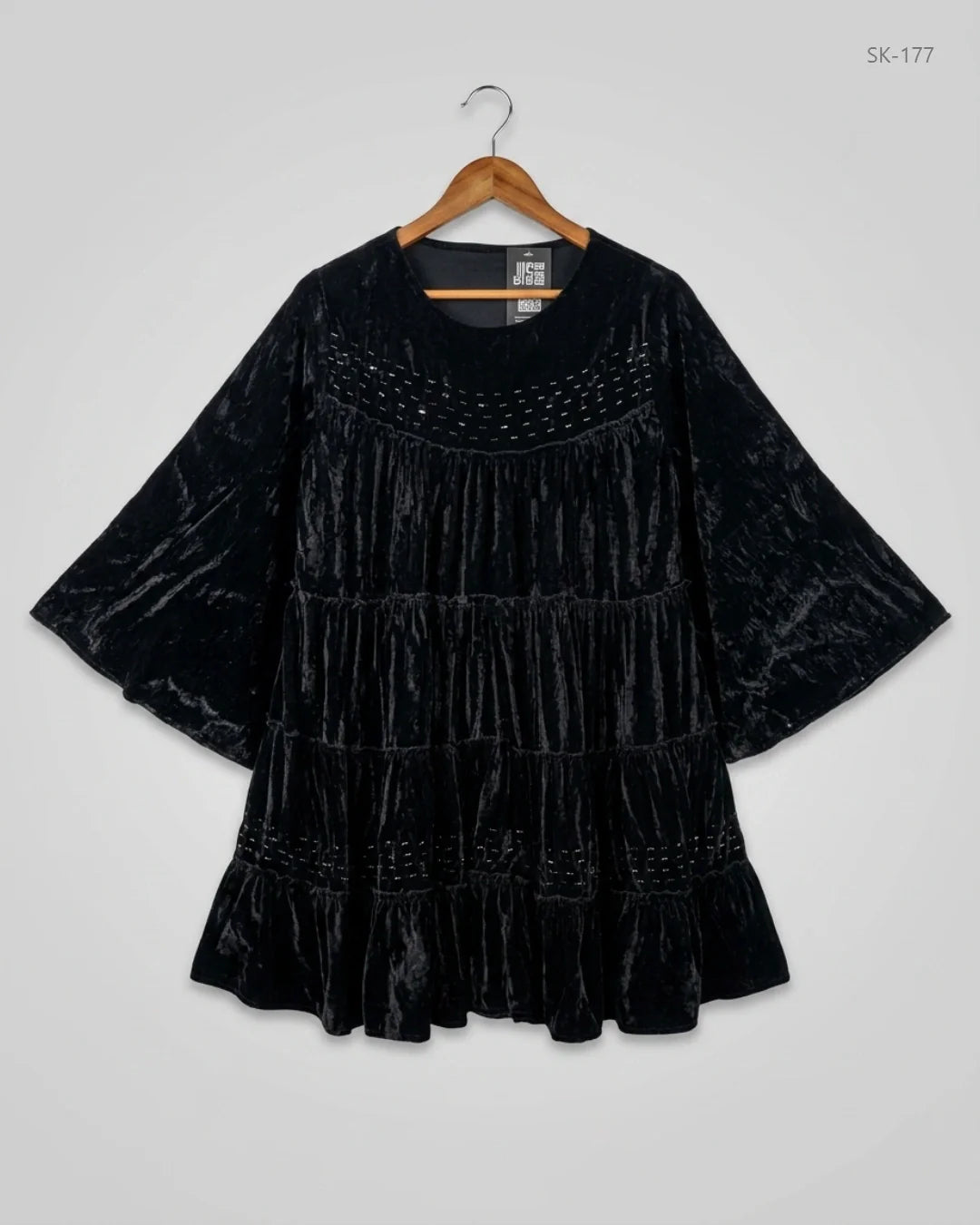 Secondhand Branded Summer Kurti by CUT LABEL, Black Polyester - Velvet fabric, Premium condition, for Womens - Online Thrift Shop Karachi Pakistan