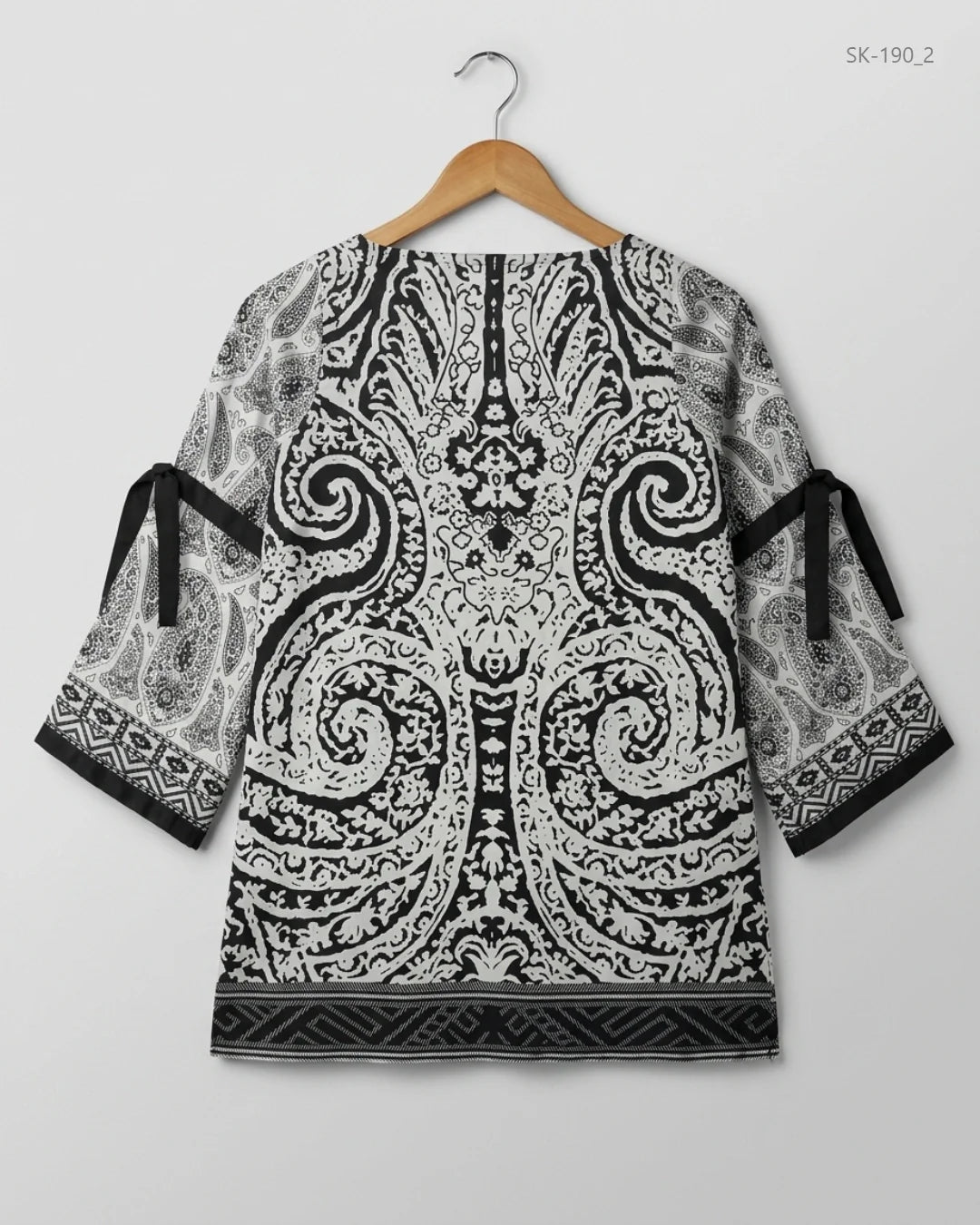 Buy Excellent Summer Kurti in Black & White Silk by KHAADI for Womens | OTS Thrift Store Pakistan