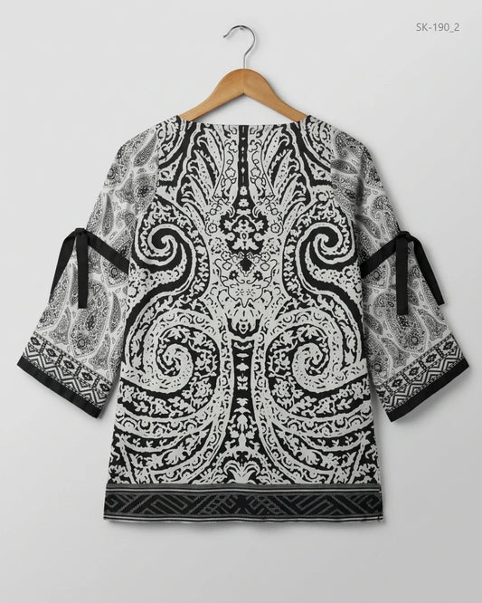 Buy Excellent Summer Kurti in Black & White Silk by KHAADI for Womens | OTS Thrift Store Pakistan
