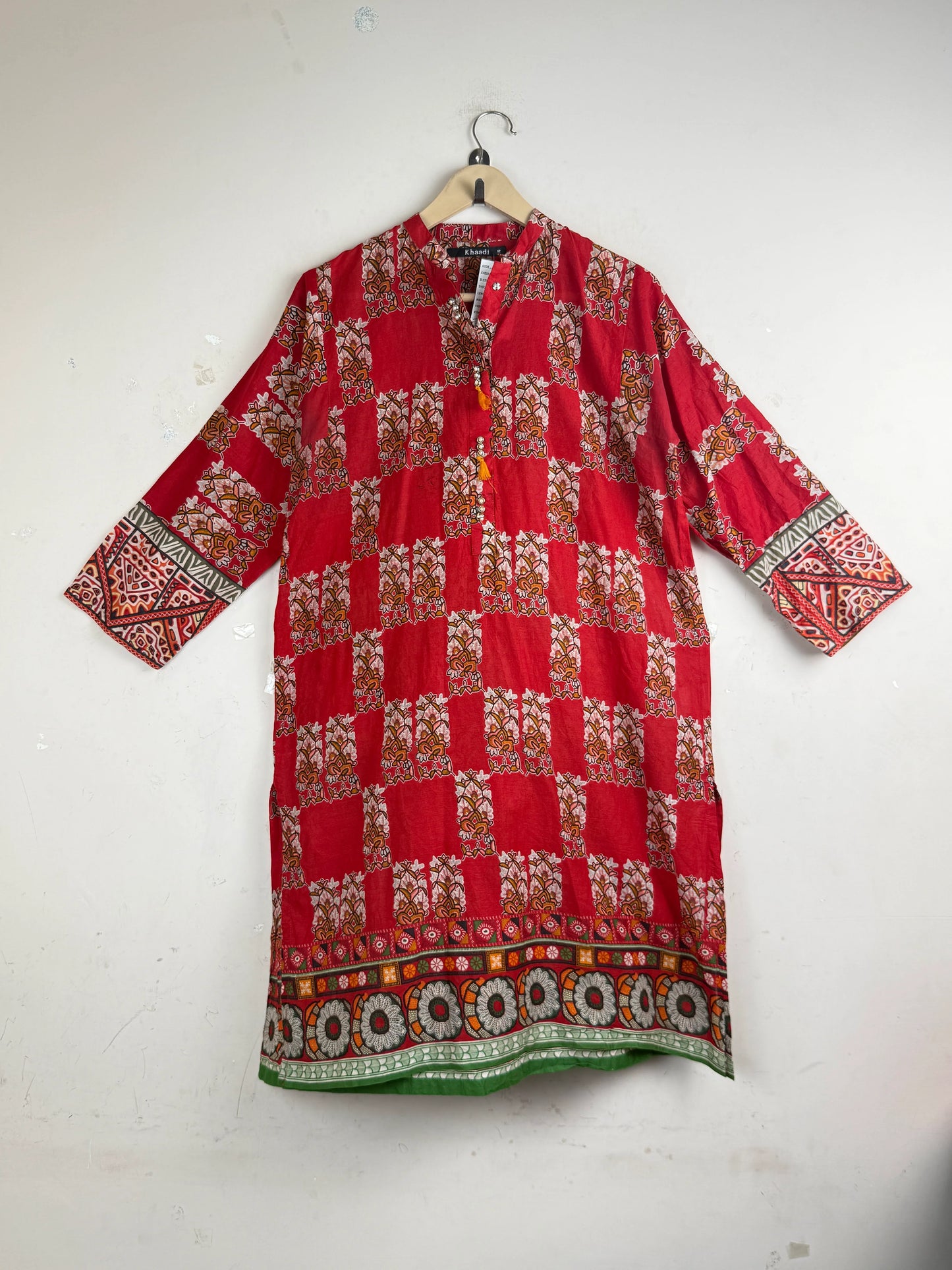 UK Imported secondhand Summer Kurti - KHAADI brand, Red Lawn, Premium condition, for Women - Online Thrift Store Peshawar Pakistan