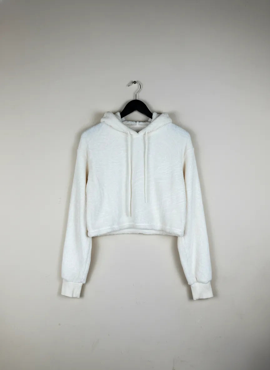 Secondhand Branded Winter Crop Tops by Bershka, White Polyester fabric, Premium condition, for Women - Online Thrift Shop Lahore Pakistan