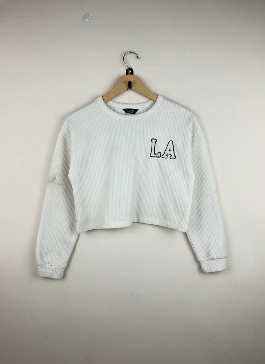 Preloved Excellent Winter Crop Tops by Primark, Off White Cotton + Polyester for Women - OTS Thrift Shop Peshawar Pakistan