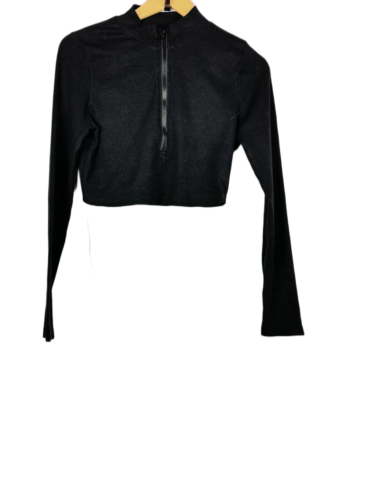 Shop Premium Winter Crop Tops by Shein | Preloved Branded Clothes | Black Polyester + Cotton | Women | OTS Thrift Store Islamabad Pakistan