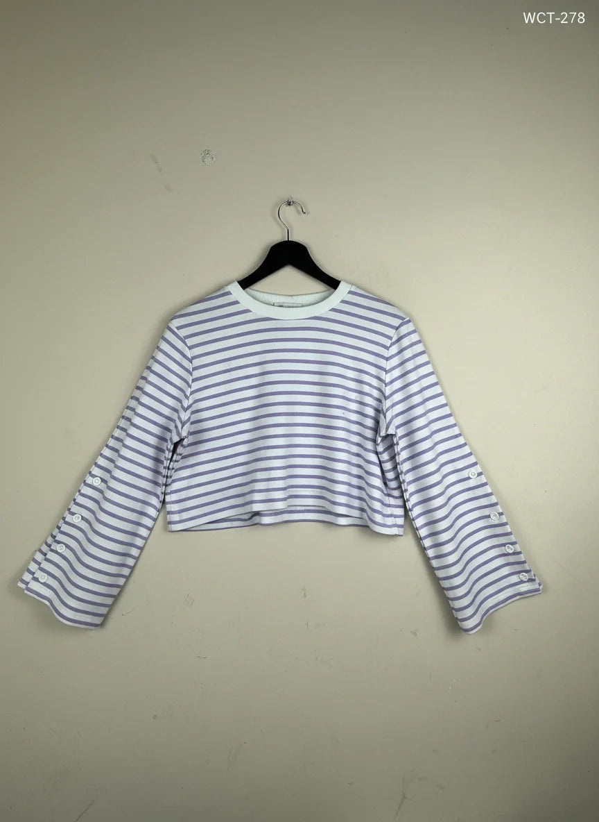 UK Imported secondhand Winter Crop Tops - Gallery brand, Purple & White Cotton, Excellent condition, for Women - Online Thrift Store Peshawar Pakistan