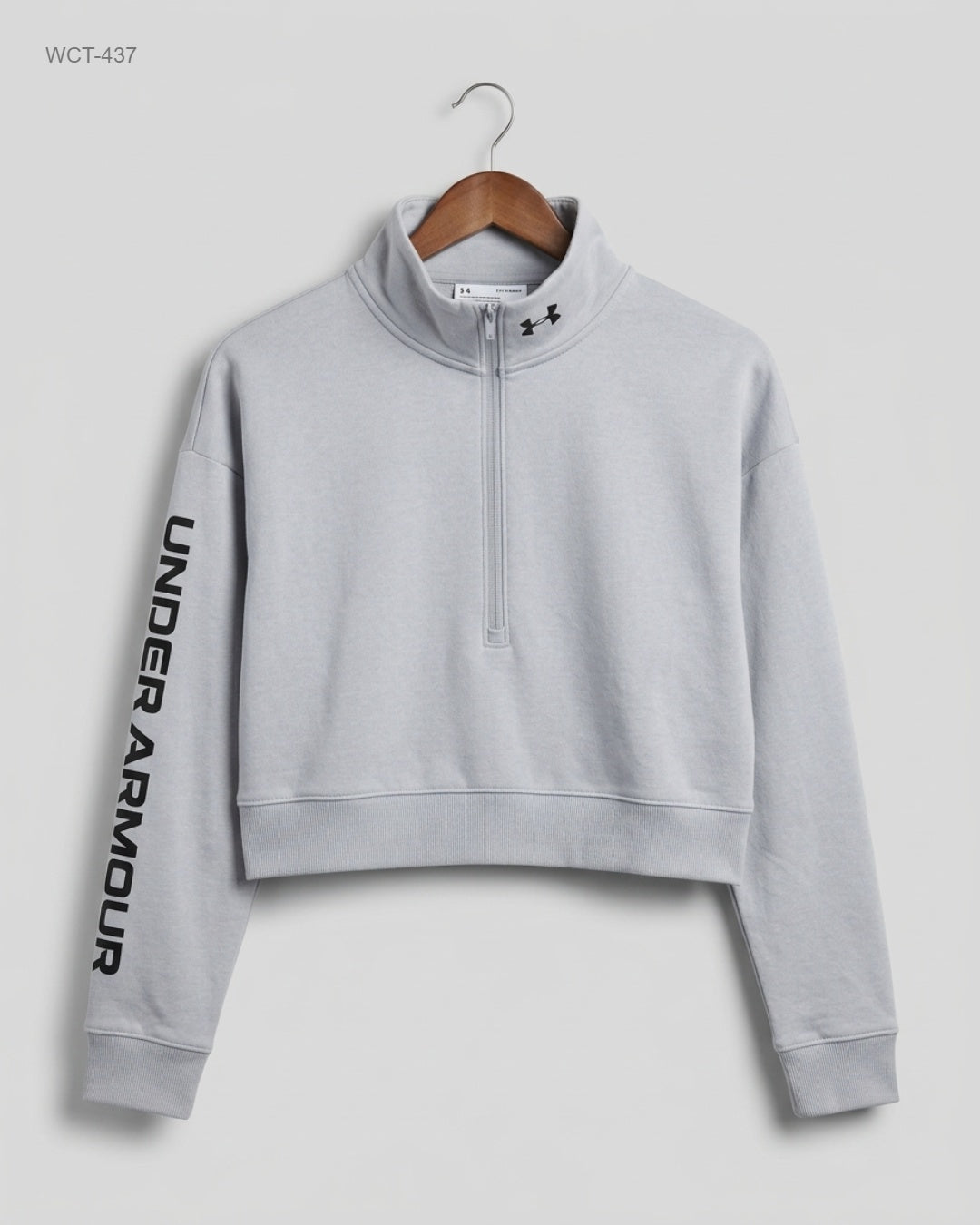 Secondhand Branded Winter Crop Tops by UNDER ARMOUR, Grey Cotton fabric, Premium condition, for Womens - Online Thrift Shop Islamabad Pakistan