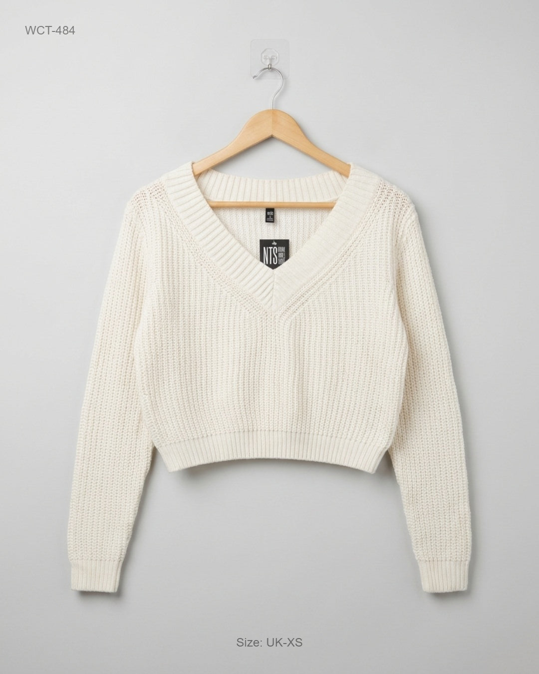 H&M OffWhite Cropped Ribbed V-Neck Sweater buy preloved clothing online Pakistan
