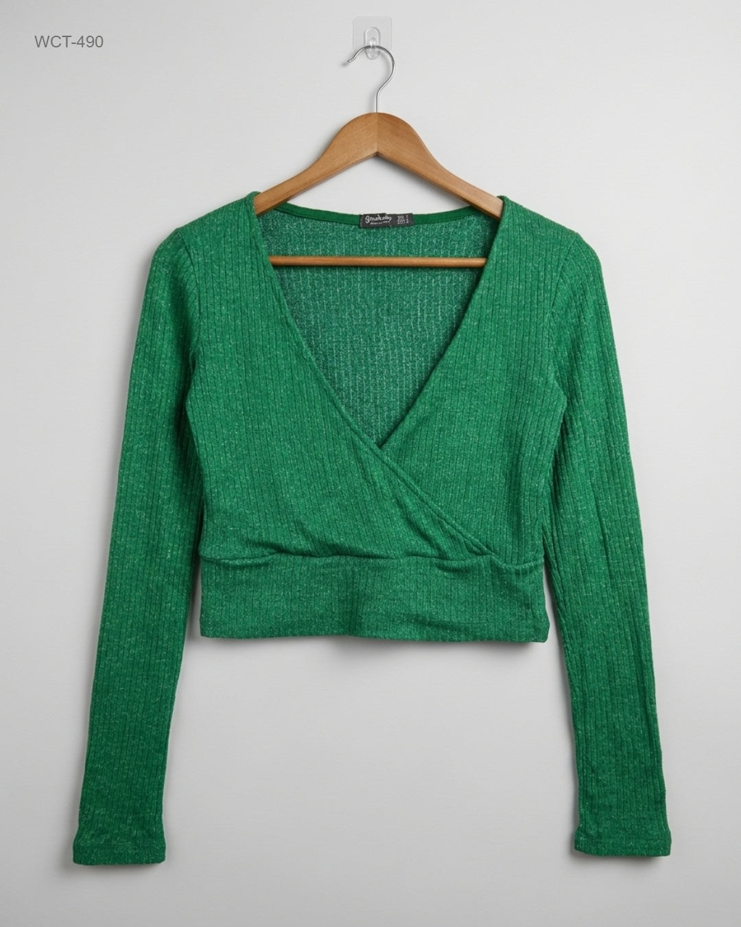 Stradivarious Green Surplice Ribbed Crop Top buy preloved clothing online Pakistan