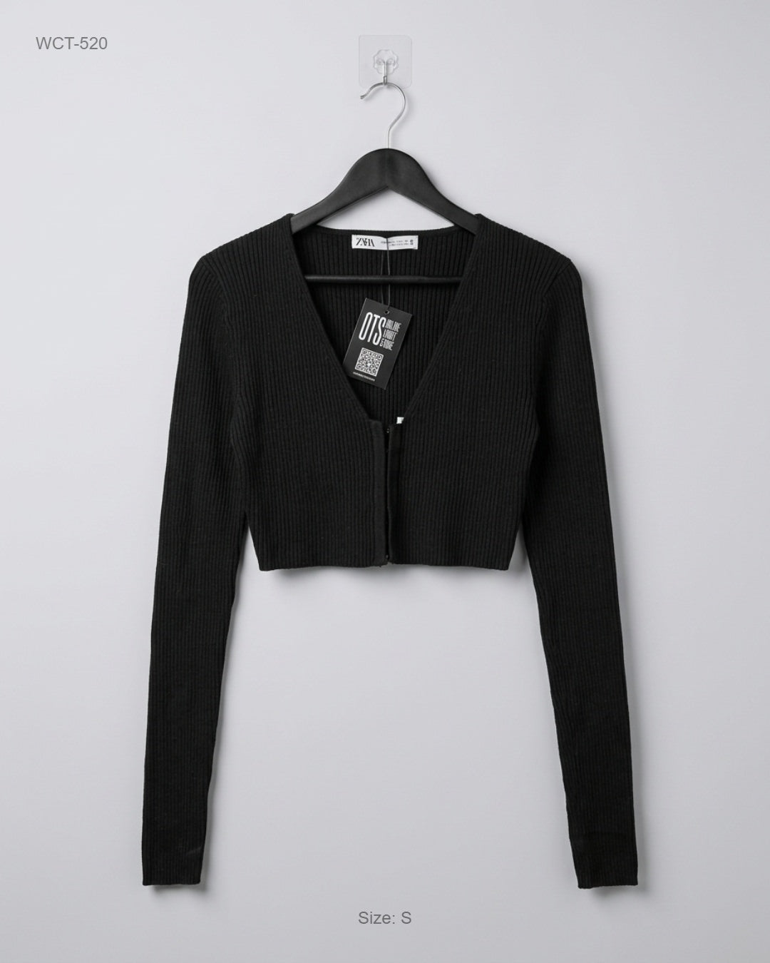 Zara Black Ribbed Cropped Cardigan Top buy preloved clothing online Pakistan