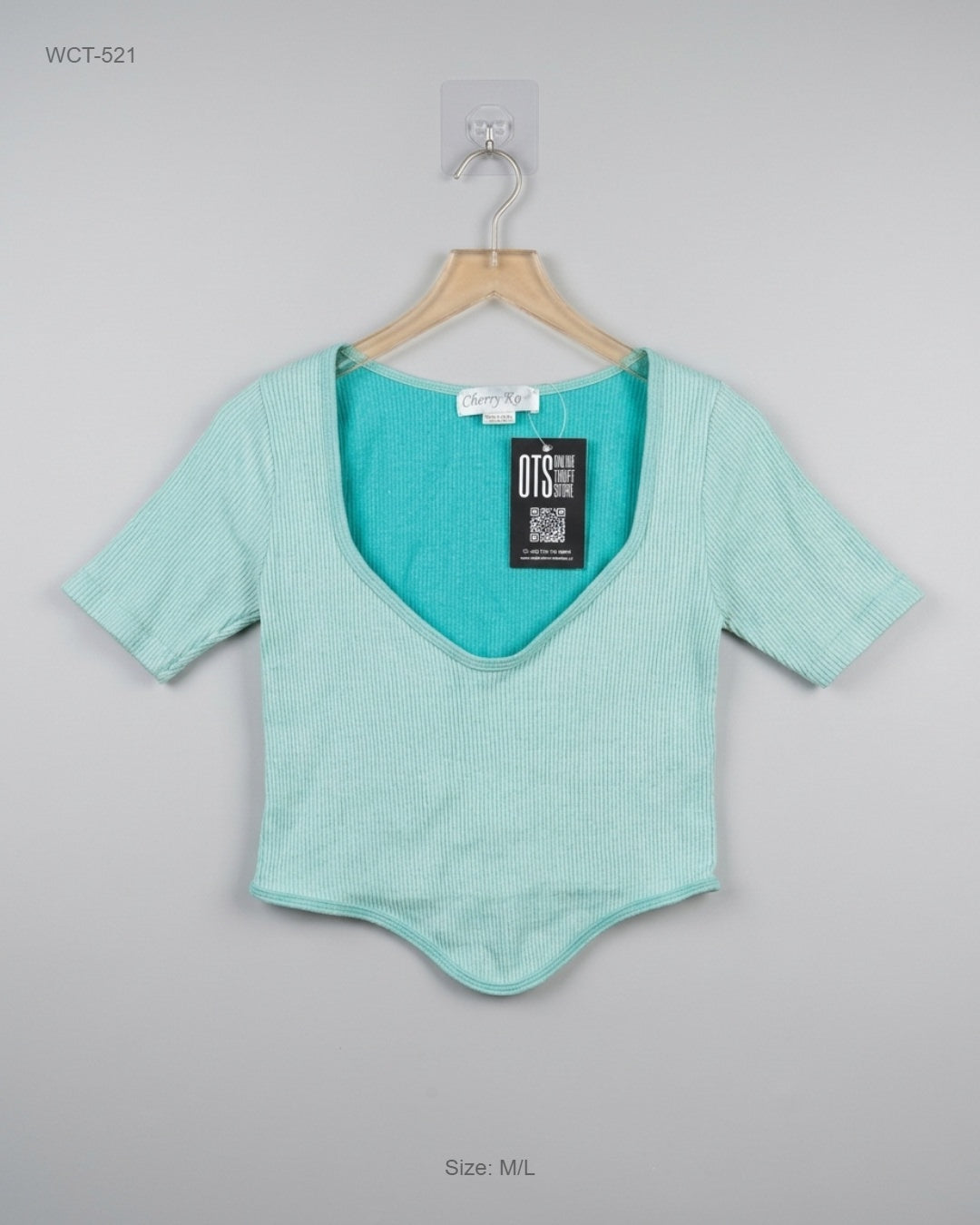 Cherry Koko Turquoise Ribbed Corset-Style Crop Top buy preloved clothing online Pakistan
