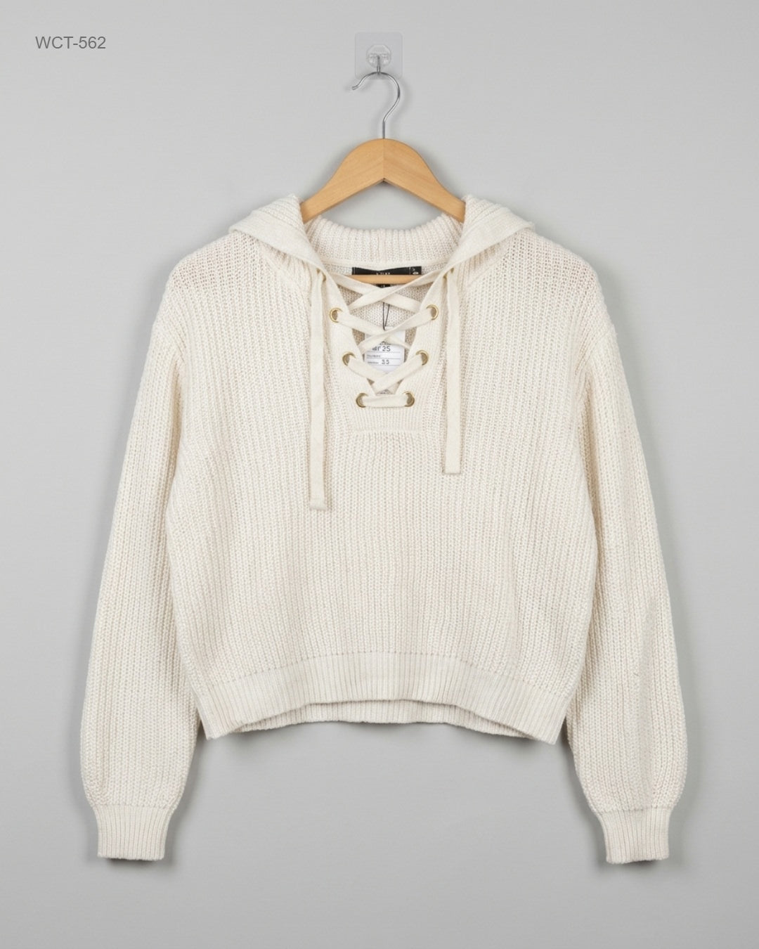 VERO MODA OffWhite Lace-Up Hooded Knit Sweater buy preloved clothing online Pakistan