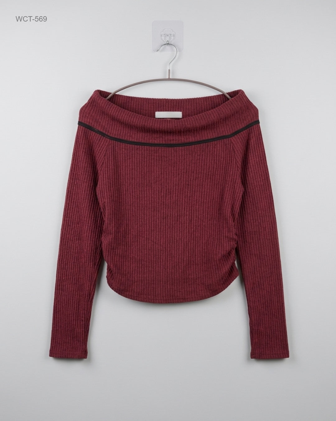 CUT LABEL Maroon Off-the-Shoulder Ribbed Top buy preloved clothing online Pakistan