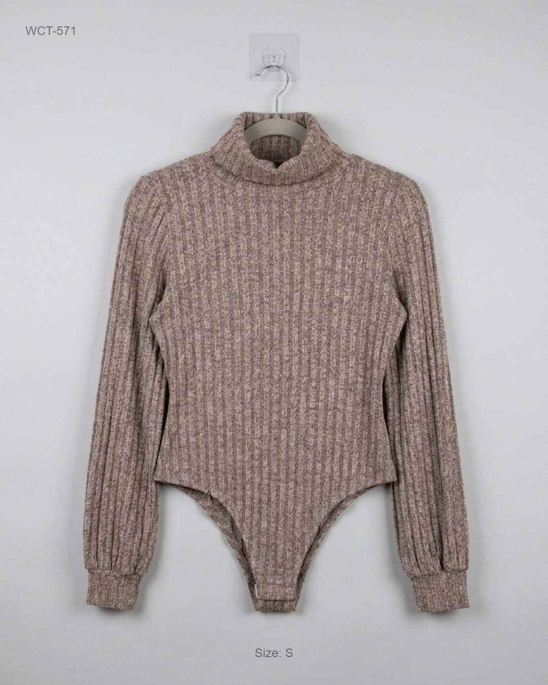 CUT LABEL Brown Ribbed Turtleneck Bodysuit buy preloved clothing online Pakistan