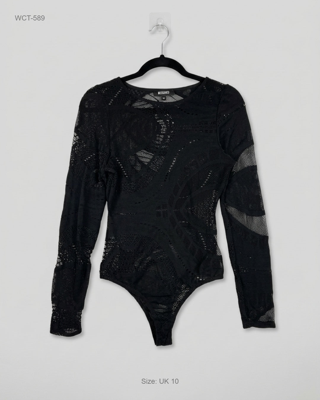 MISSGUIDED Black Long-Sleeve Lace Mesh Bodysuit buy preloved clothing online Pakistan
