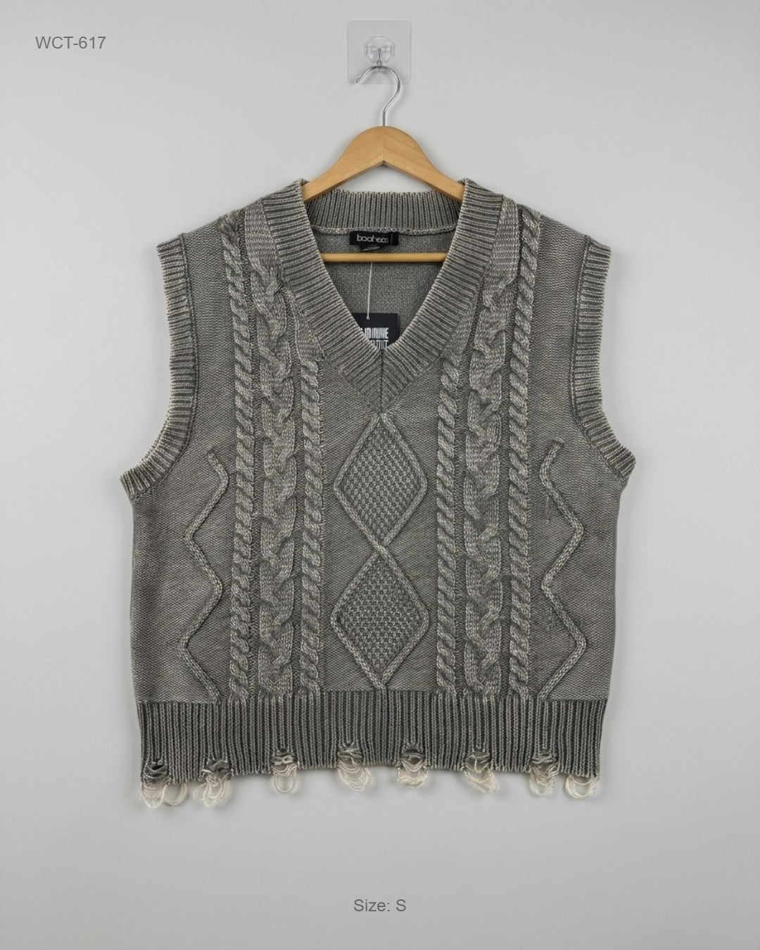Boohoo Gray Cable-Knit Sweater Vest buy preloved clothing online Pakistan