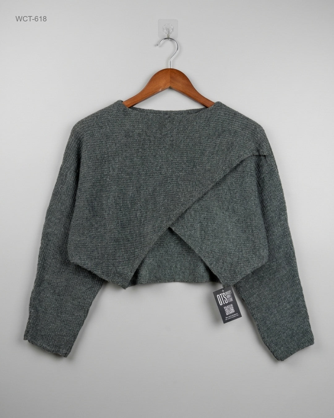 CUT LABEL Gray Cropped Wrap-Style Sweater buy preloved clothing online Pakistan