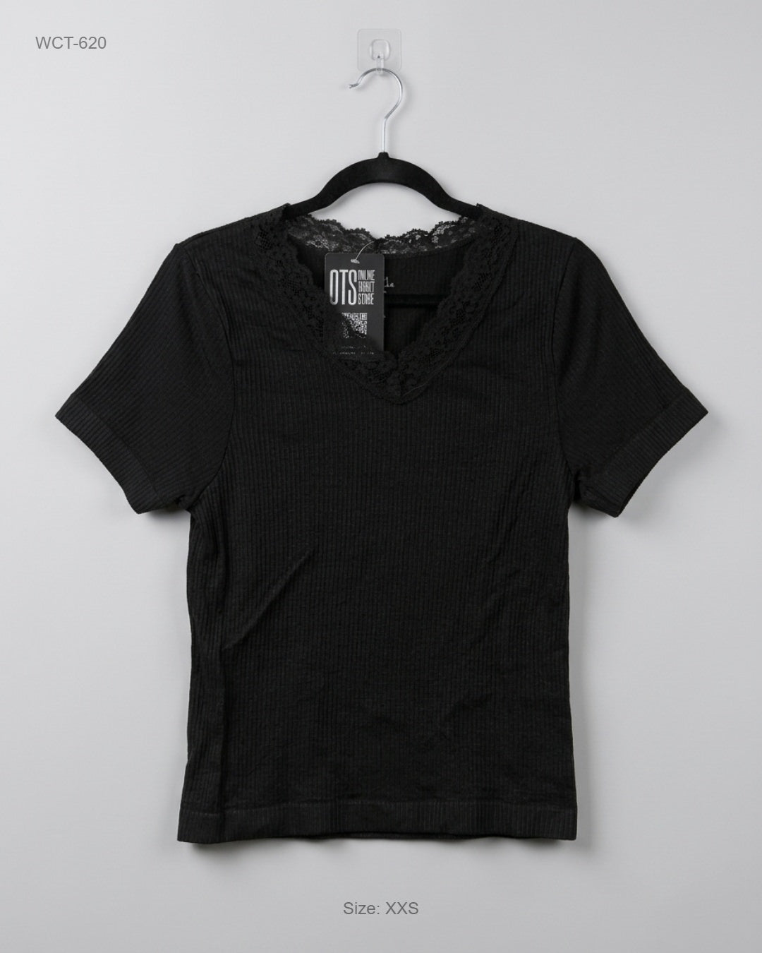 REU 21 Black Lace-Trim Ribbed Top buy preloved clothing online Pakistan