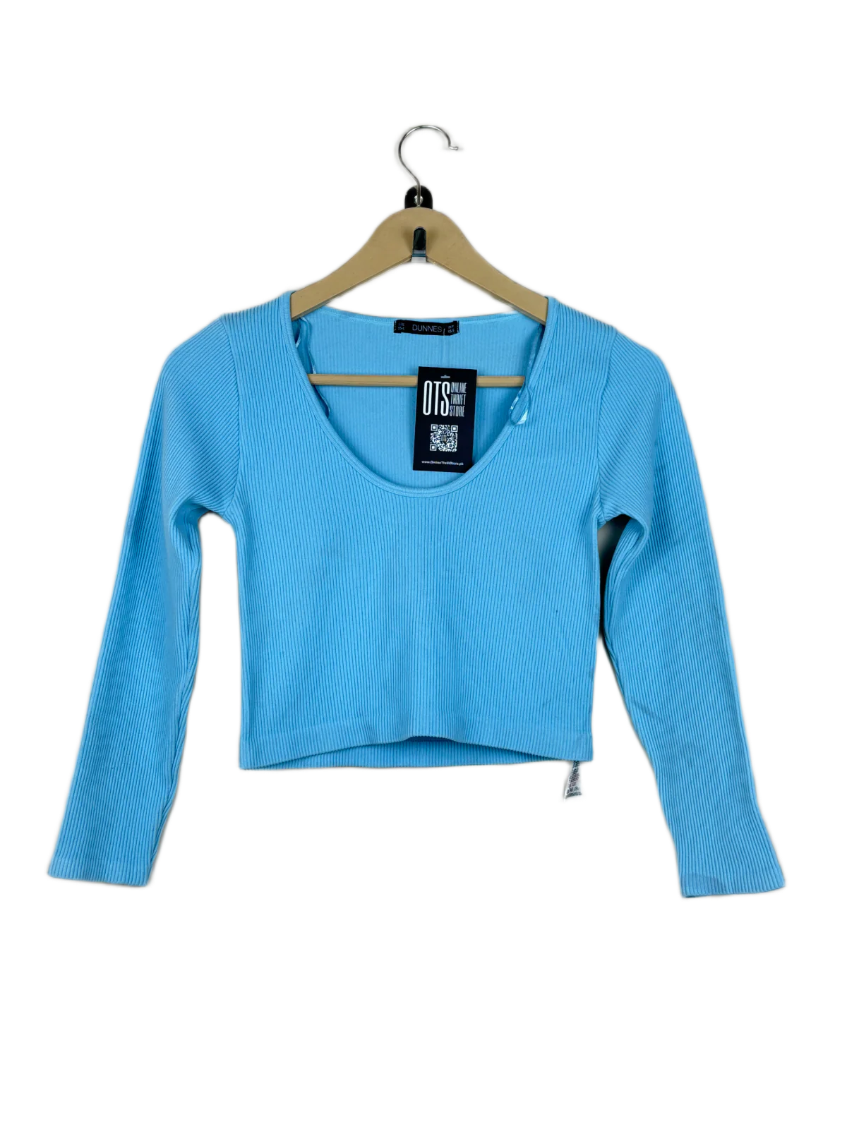 Preloved Excellent Winter Crop Tops by Dunnes, Cyan Polyester for Women - OTS Thrift Shop Islamabad Pakistan